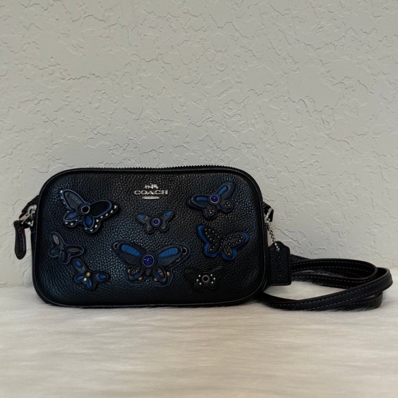 Coach Crossbody Pouch in Pebble Leather with Butterfly Appliqué - Picture 2 of 12